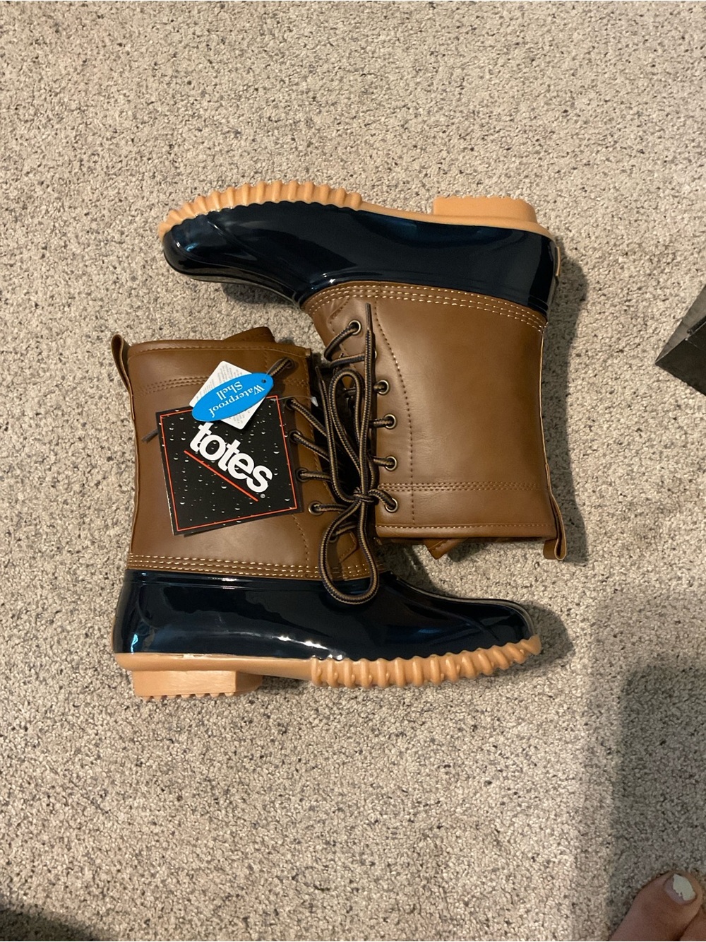 totes Brown & Black Lace-Up Rain Boots with Tan Outsole